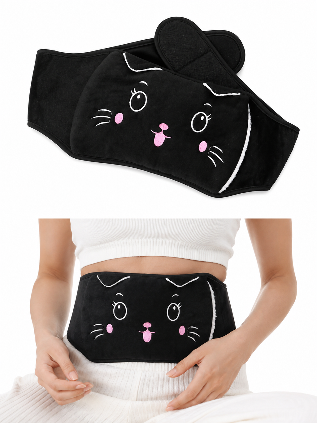 Cute Black Cat Warm Waist Hot Water Bag 3pcs Set
