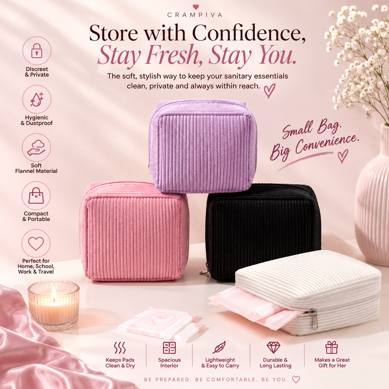 1pc Sanitary Napkin Storage Bag Flannel Thickened Sanitary Napkin Storage Bag Portable Mini Sanitary Pad Storage Bag