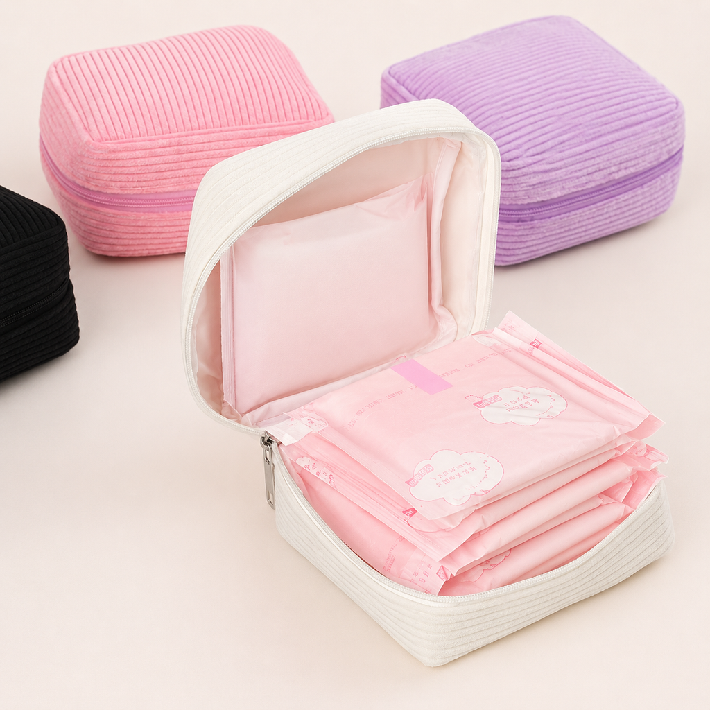 1pc Sanitary Napkin Storage Bag Flannel Thickened Sanitary Napkin Storage Bag Portable Mini Sanitary Pad Storage Bag