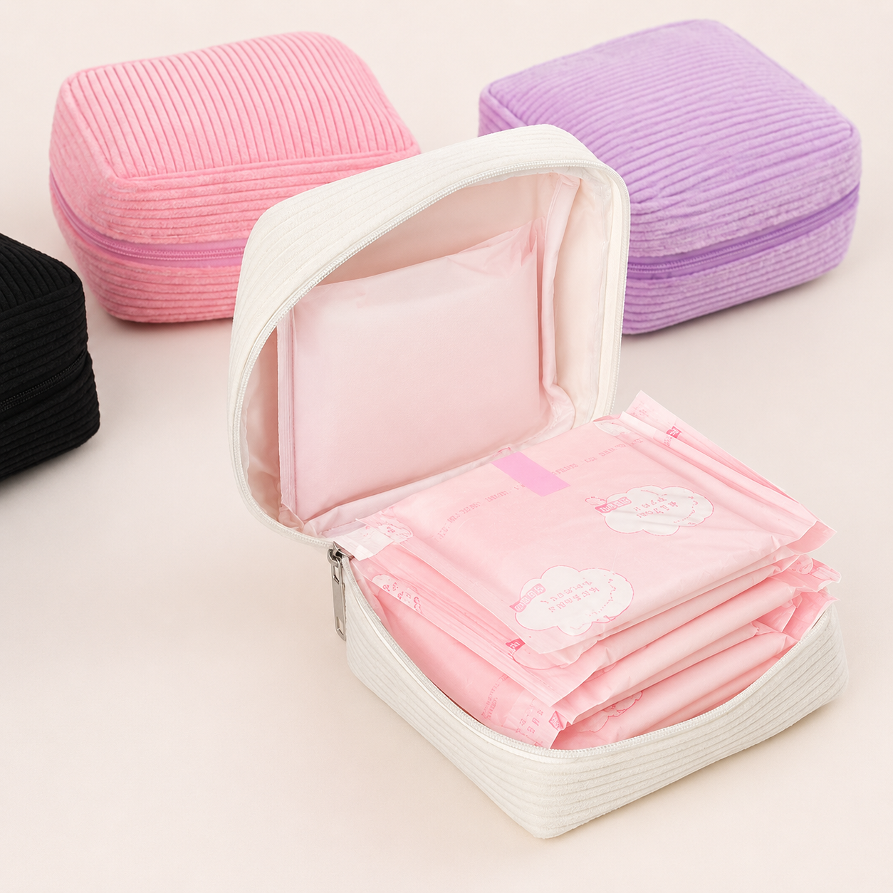 1pc Sanitary Napkin Storage Bag Flannel Thickened Sanitary Napkin Storage Bag Portable Mini Sanitary Pad Storage Bag