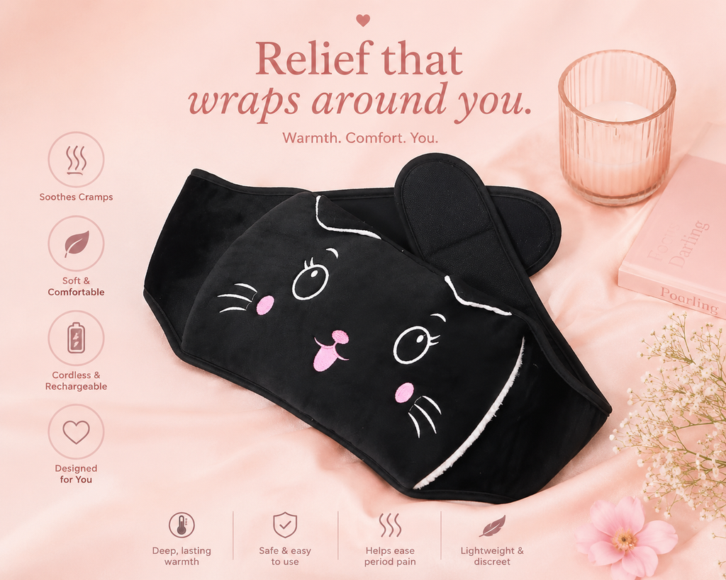 Cute Black Cat Warm Waist Hot Water Bag 3pcs Set
